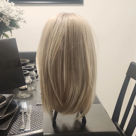 Blonde Straight Synthetic Wig - Natural Light Blonde Milkshake Blonde Hand Tied - Picture 7 of 11